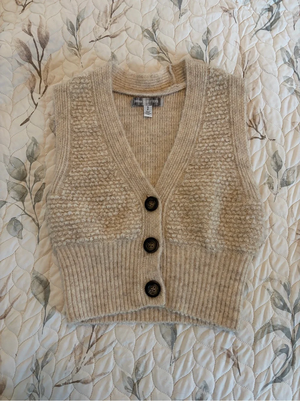 Urban Outfitters Beige Knit V-Neck Button Vest - Picture 1 of 3